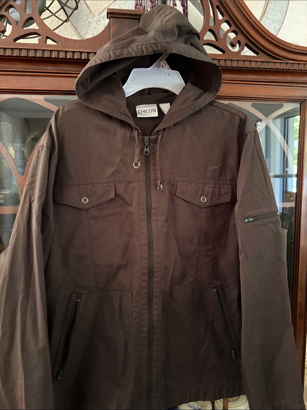 Chico's Hooded Field Jacket in Dark Brown